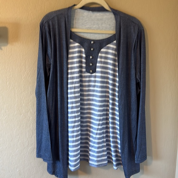 Women’s Striped Top With Built In Cardigan Long Sleeve Size XL - Picture 8 of 10